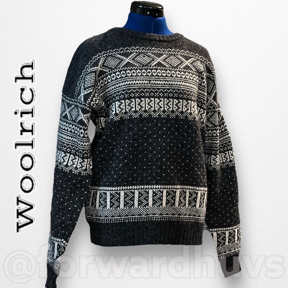 Woolrich Fair Isle Wool Blend Pullover Sweater Gray Men’s Medium